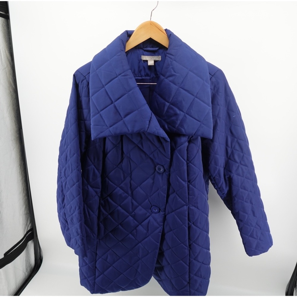 Woman Within Royal Blue Quilted Portrait Collar Button Front Jacket 16W